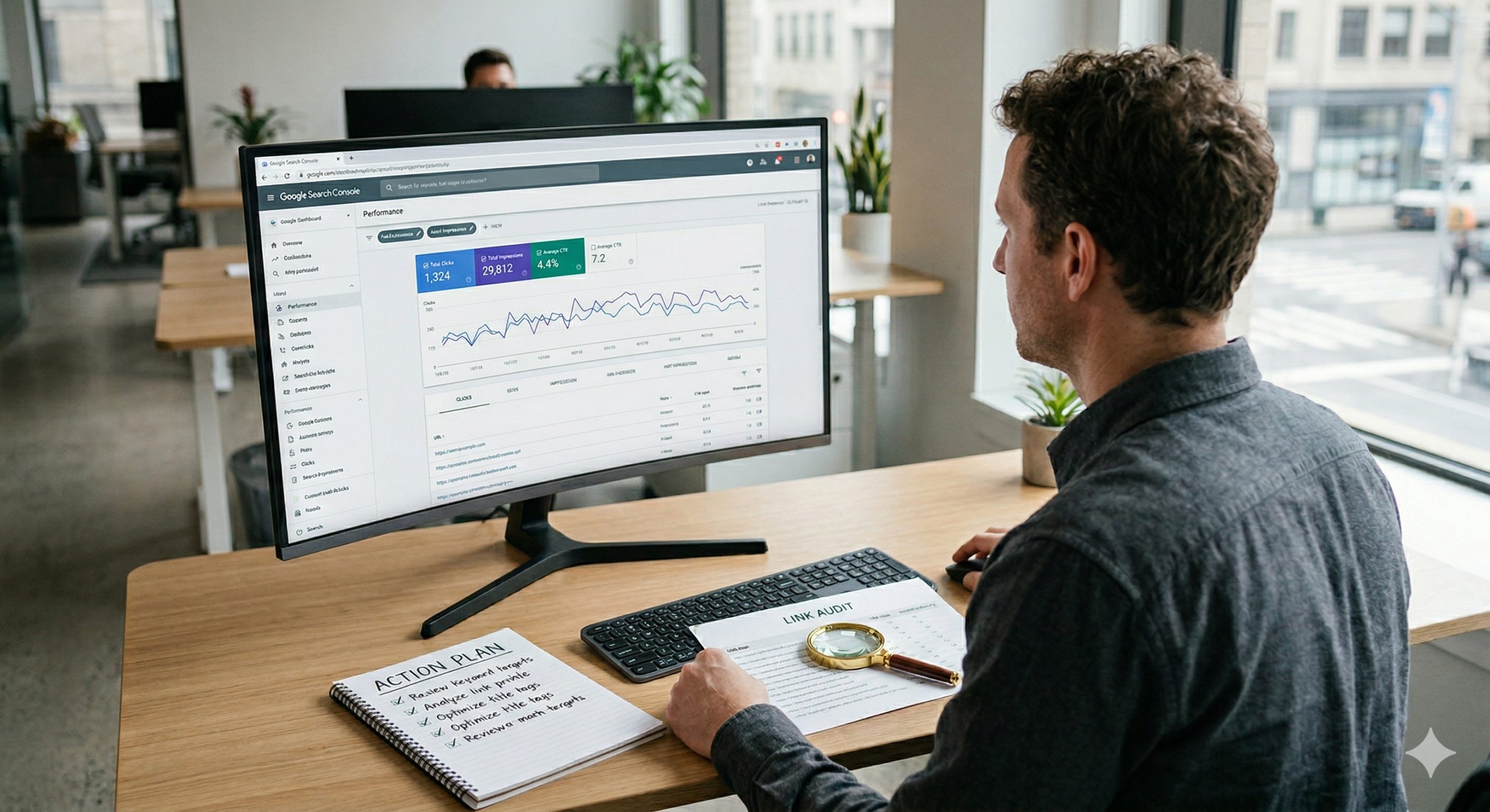 SEO professional conducting a website link audit and analyzing Search Console data to create a recovery action plan for the Google March 2026 Spam Update.